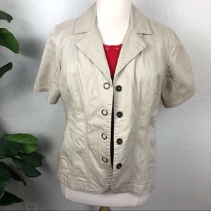 Dressbarn Khaki Short-sleeve Button Snap Jacket